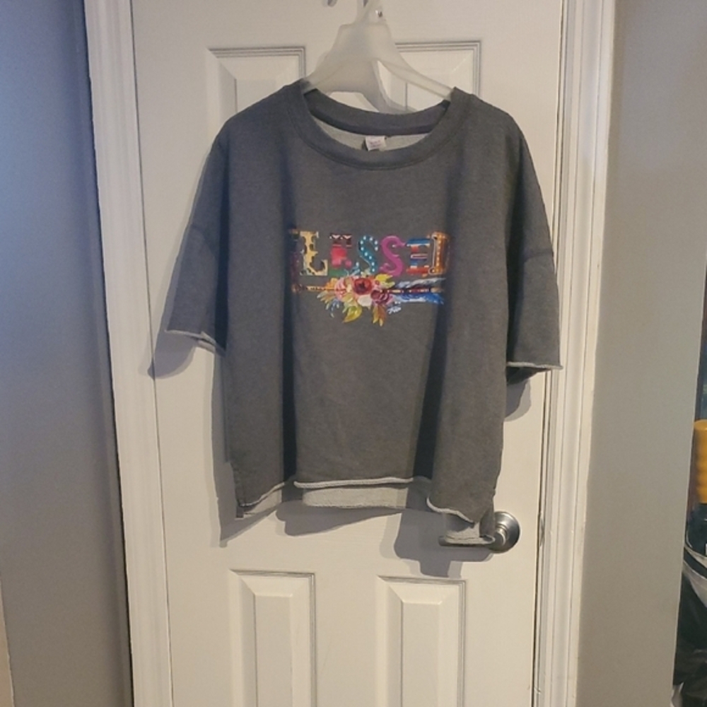 Secret Treasures Charcoal 'Blessed' Floral Sweatshirt